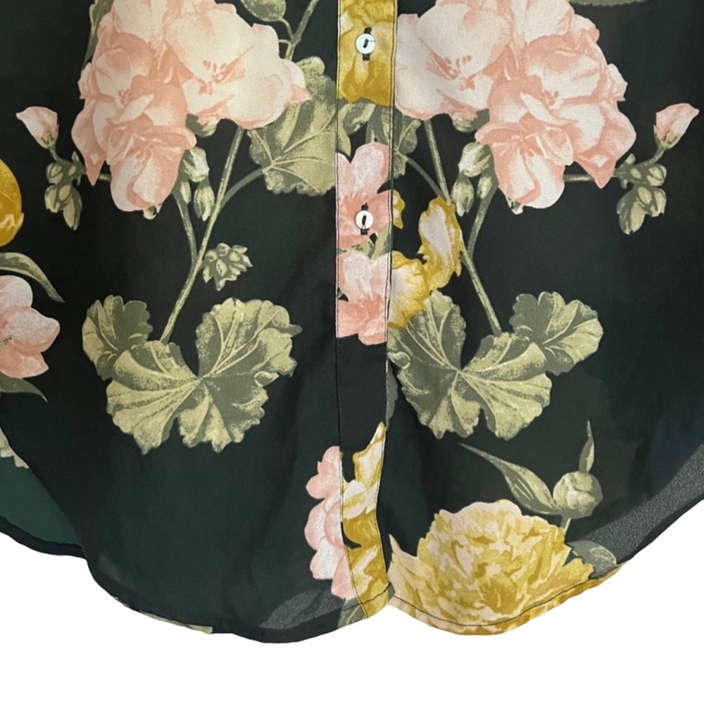 H&M Conscious Size 2 Hunter Green Floral Button Down Blouse - Picture 5 of 5